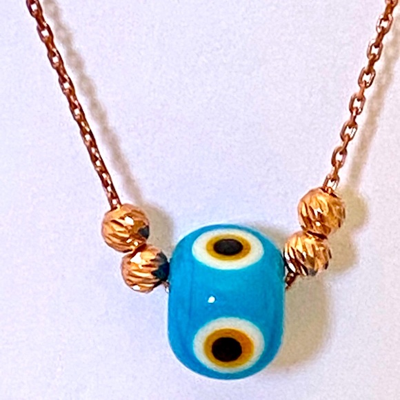 Other - 🧿925 Silver blue evil eye necklace 14k rose gold plated